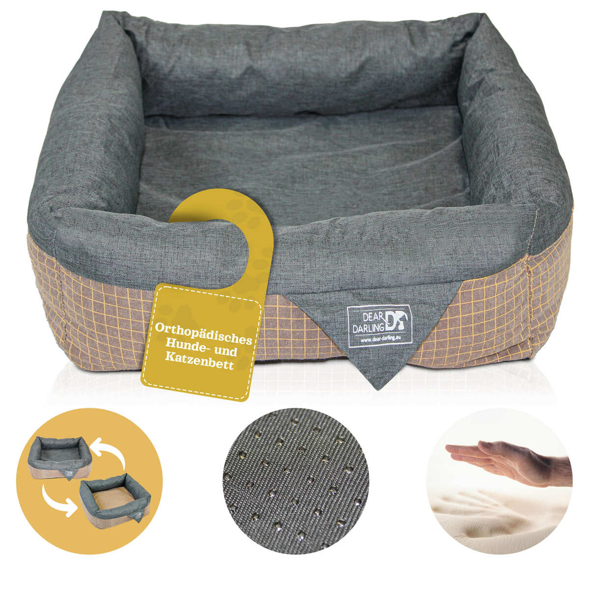 Bild 1 von DEAR DARLING DD-06 Luxus Hundebett Katzenbett Braun Anthrazit Gr. S 40x40cm Memoryschaum Matratze