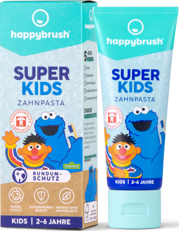 Bild 1 von happybrush Kinder Zahnpasta SuperKids Sesamstraße 75 ml