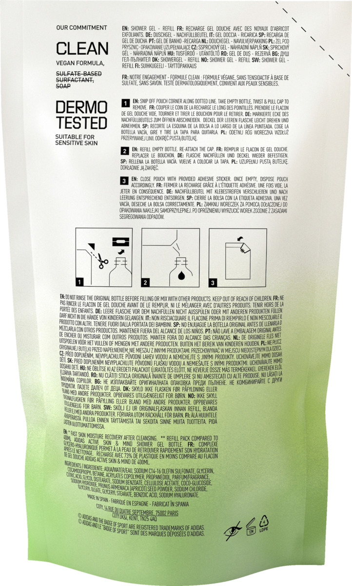 Bild 2 von adidas Skin Detox Shower Gel Female Nachfüllbeutel