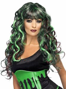 Smiffys Kostüm »Monster Lockenperücke schwarz-grün«, Perfekter Look für den Evil Hair Day!