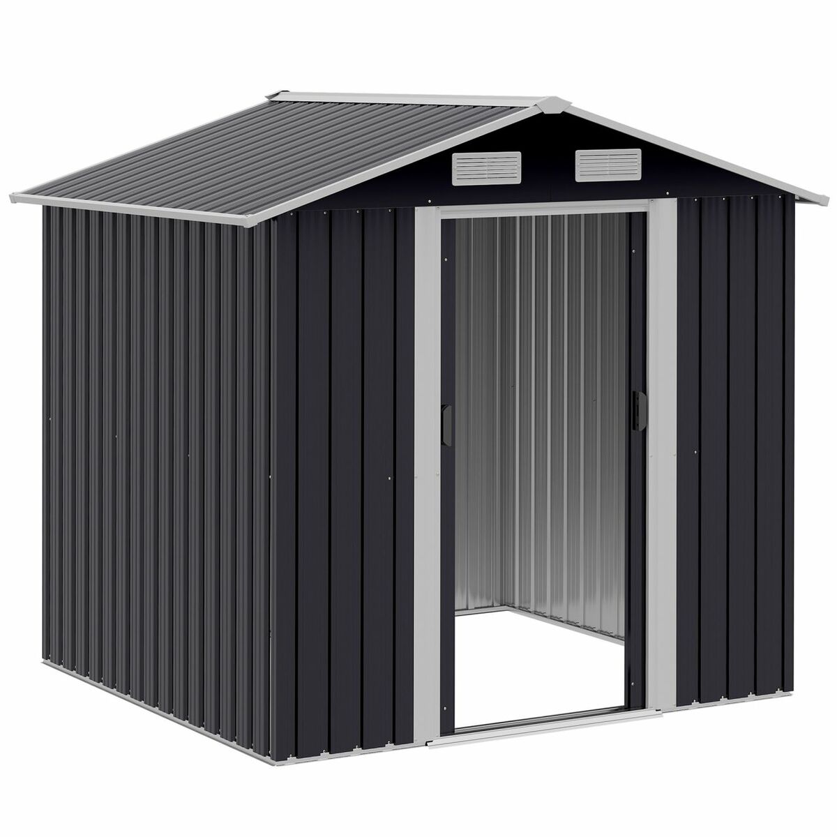 Bild 1 von Outsunny Gerätehaus mit 2 Schiebetüren Metall Gartenhaus 2,6 m² Stahl Schwarz