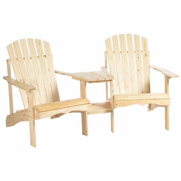 Bild 1 von Outsunny Adirondack Gartenstuhl mit Schirmloch  Tisch 2 Sitzer Massivholz Natur