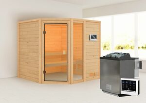 Karibu Sauna "Kühlungsborn" SET naturbelassen mit Ofen 9 kW Bio ext. Strg.
