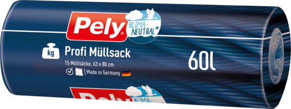 Bild 1 von PELY® KLIMANEUTRAL  Müllbeutel 60 l Profi mit Verschlussband