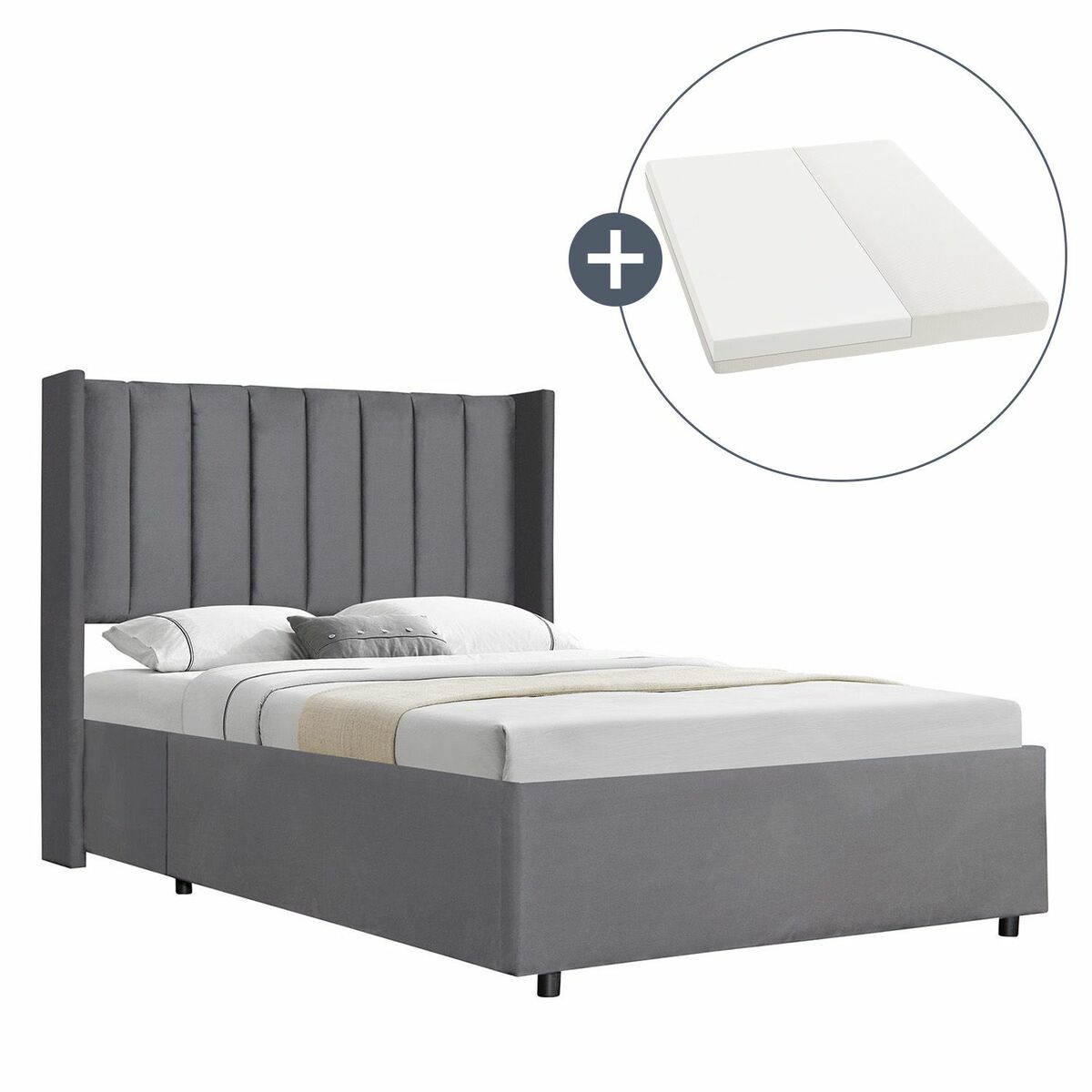 Bild 1 von Juskys Polsterbett Savona 120x200 cm mit Bettkasten, H3 Matratze, Samt-Bezug, bis 250kg - Dunkelgrau
