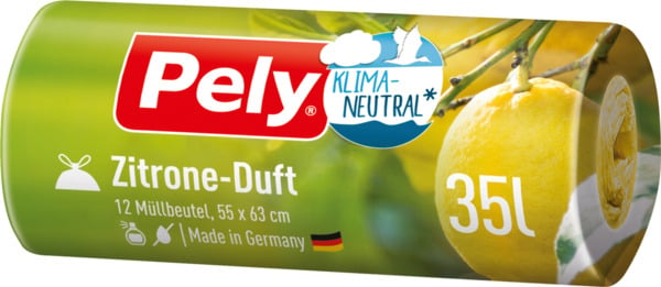 Bild 1 von PELY® KLIMANEUTRAL  Müllbeutel 35 l mit Zugband & Zitronen-Duft