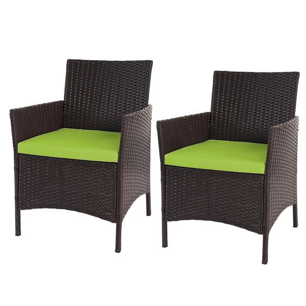 Bild 1 von 2er-Set Poly-Rattan Gartensessel Hamar, Korbsessel ~ braun-meliert, Kissen grün