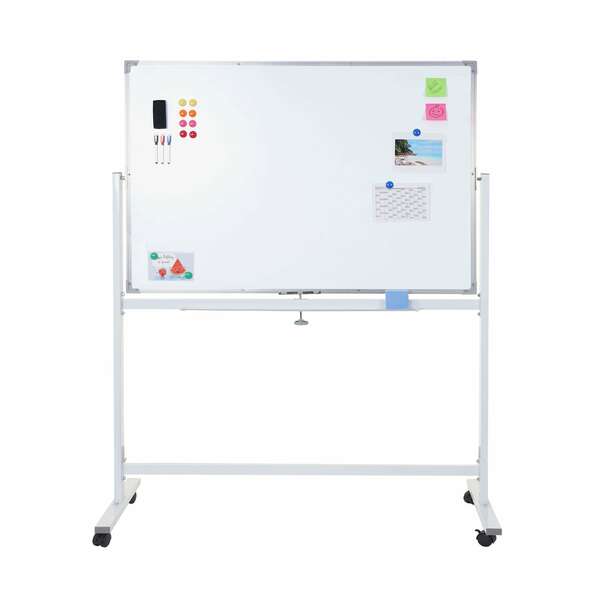 Bild 1 von Whiteboard MCW-C85, Magnettafel Memoboard Pinnwand, mobil rollbar inkl. Zubehör ~ 120x90cm