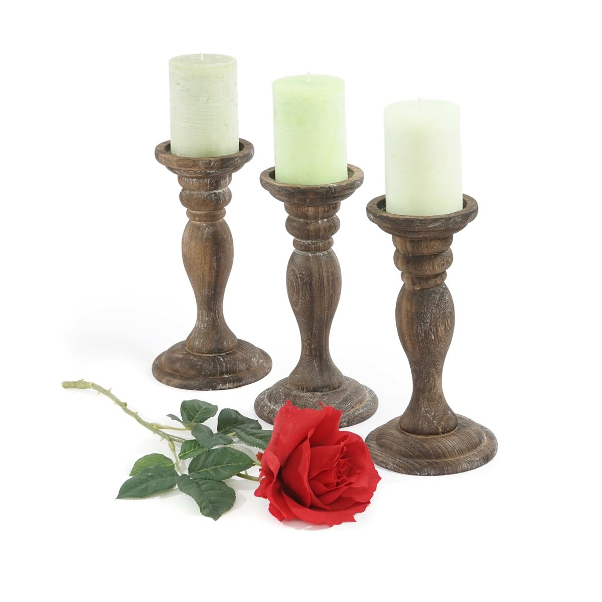 Bild 1 von 3er Set Kerzenständer H361, Kerzenhalter, Shabby-Look Vintage Höhe 24cm ~ braun