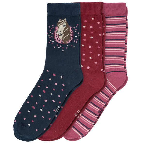 WOWERAT Kinder Socken 'Pferde Classic' – 3er Pack, Handgekettelt, Aus Weicher Baumwolle
