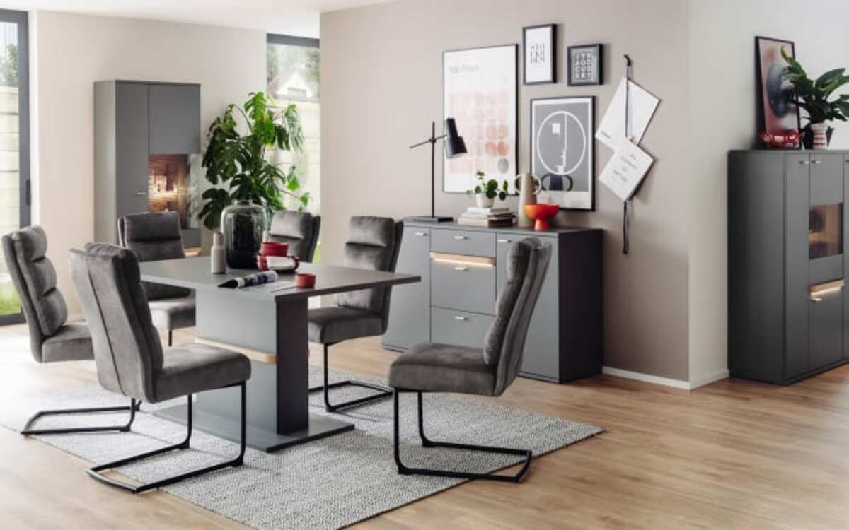 Bild 4 von MCA furniture - Kombivitrine Marsalla, Royal grey, Balkeneiche massiv geölt, inkl. Front LED-Beleuchtung