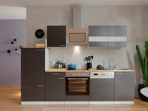 Küchenzeile Economy m. Geräten 280 cm Grau/ Nussbaum Dekor