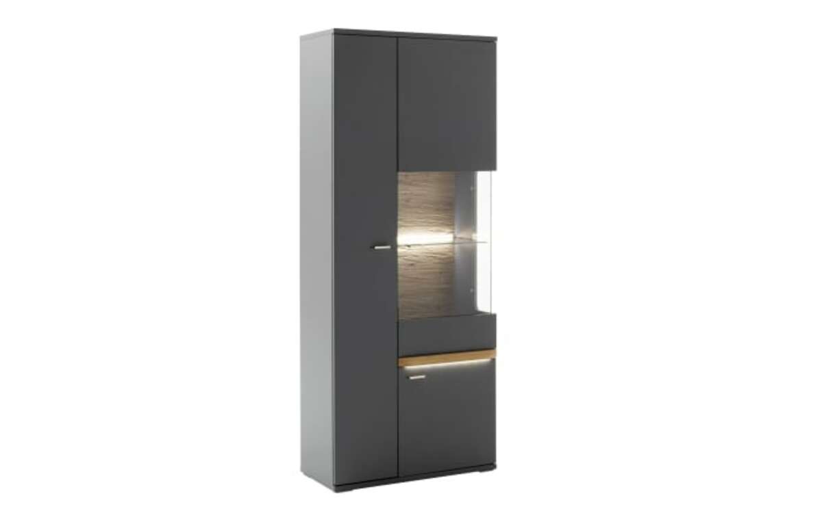 Bild 1 von MCA furniture - Kombivitrine Marsalla, Royal grey, Balkeneiche massiv geölt, inkl. Front LED-Beleuchtung