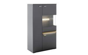 MCA furniture - Highboard Marsalla, Balkeneiche massiv geölt, Royal grey, inkl. Front LED-Beleuchtung