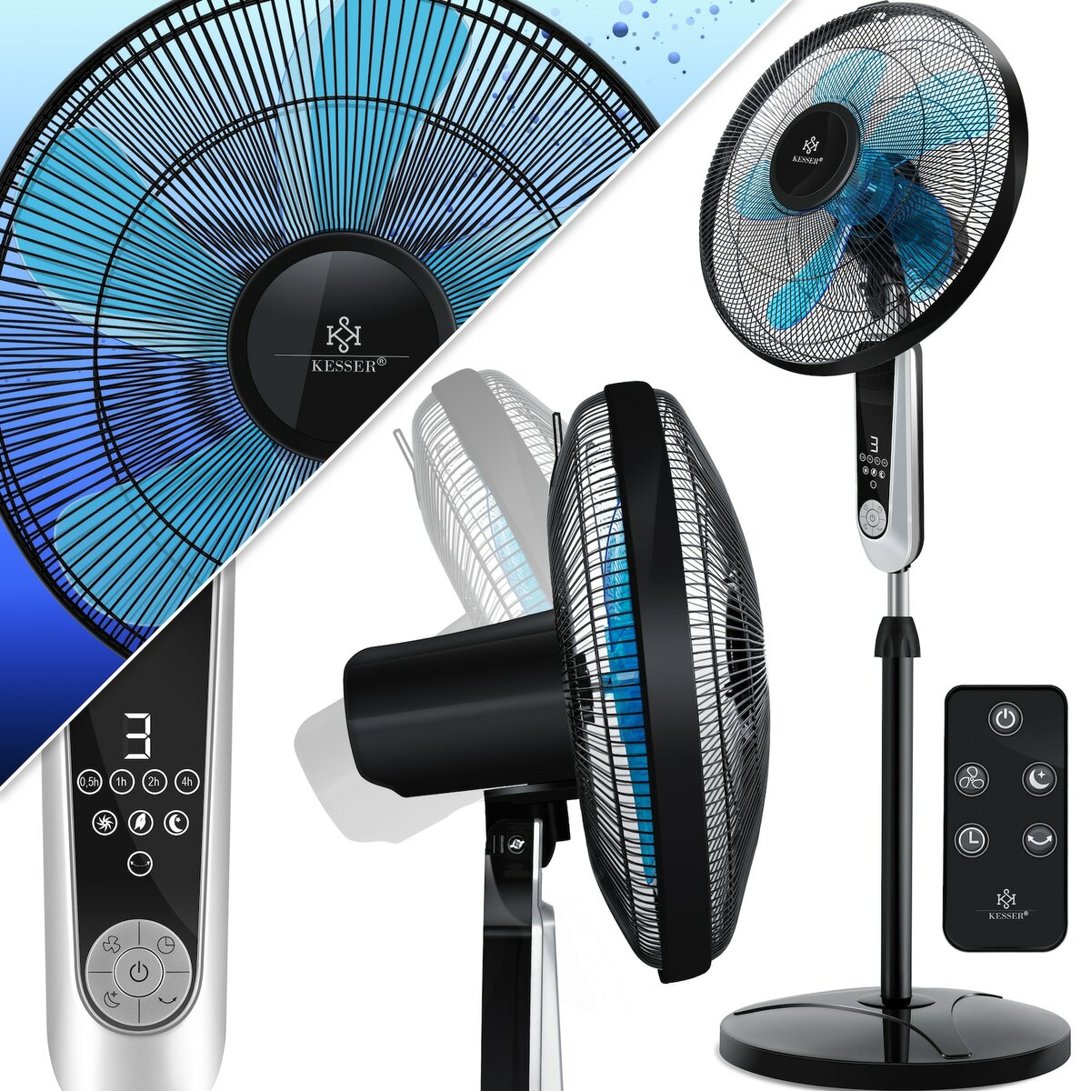 Bild 1 von KESSER® - Standventilator mit Fernbedienung und Display Led - Timer    24 Geschwindigkeiten   leise Oszillation 80 Grad - 60 Watt - Ventilator höhenverstellbarer  115 - 134 cm - Kopf 35 Grad neigba