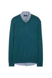 C&A Feinstrick-Pullover und Hemd-Regular Fit-Button-down, Grün, Größe: XL