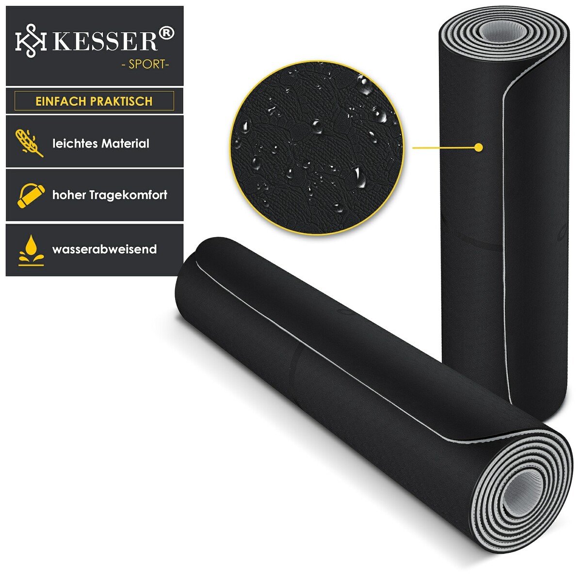 Bild 1 von KESSER® Gymnastikmatte mit Tragegurt rutschfest TPE Yogamatte Gepolstert & rutschfest Fitnessmatte , 183 x 61  Trainingsmatte für Fitness Sportmatte, Pilates & Gymnastik Workout extradick