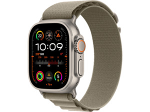 APPLE Watch Ultra 2 GPS + Cellular 49 mm Alpine Loop Oliv – Medium Smartwatch Titangehäuse Gewebe, 145 - 190 mm, Titan /