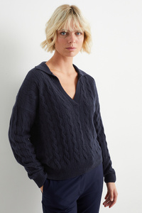 C&A Pullover mit Kaschmir-Zopfmuster, Blau, Größe: S