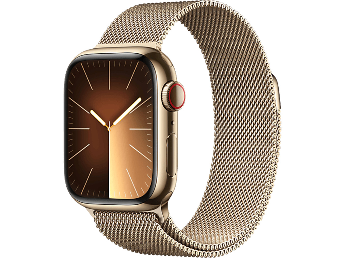 Bild 1 von APPLE Watch Series 9 GPS + Cellular 41 mm Smartwatch Edelstahl Milanaise, 150 - 200 mm, Gold/Tonbraun