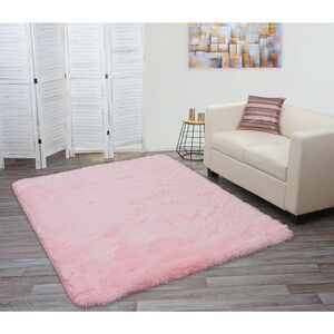 Teppich MCW-F69, Shaggy Läufer Hochflor Langflor, Stoff/Textil flauschig weich 230x160cm ~ rosa