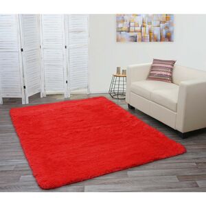 Teppich MCW-F69, Shaggy Läufer Hochflor Langflor, Stoff/Textil flauschig weich 230x160cm ~ rot