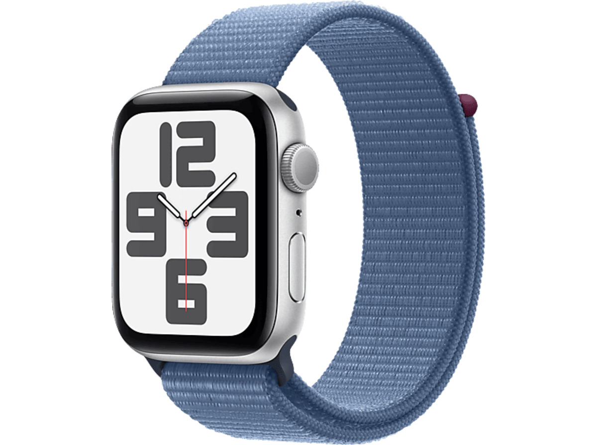 Bild 1 von APPLE Watch SE (2023) GPS 44 mm Smartwatch Aluminium Textil Carbon Neutral, 130-200 mm, Silber/Winterblau