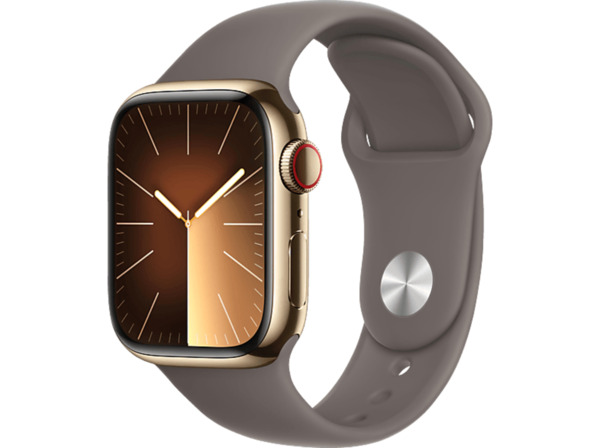 Bild 1 von APPLE Watch Series 9 GPS + Cellular 41 mm Smartwatch Edelstahl Fluorelastomer, 130 - 180 mm, Gold/Tonbraun