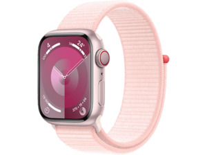 APPLE Watch Series 9 GPS + Cellular 41 mm Smartwatch Aluminium Textil Carbon Neutral, 150 - 200 mm, Rosé/Hellrosa