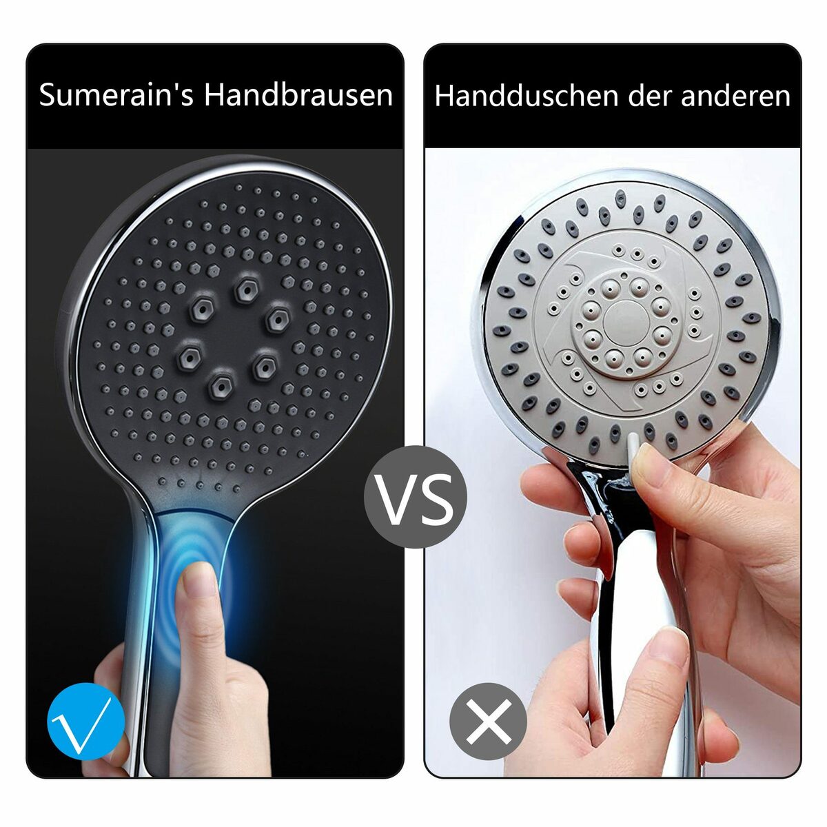 Bild 4 von Sumerain Handbrause Duschkopf mit Schlauch, Handbrause mit Schlauch 1.5M, , (duschkopf wassersparend, duschschlauch mit duschkopf), 3 jet types duschkopf druckerhöhend