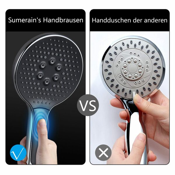 Bild 4 von Sumerain Handbrause Duschkopf mit Schlauch, Handbrause mit Schlauch 1.5M, , (duschkopf wassersparend, duschschlauch mit duschkopf), 3 jet types duschkopf druckerhöhend