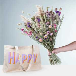 Wildblumen Trockenstrauß Größe XL mit Shopper Happy