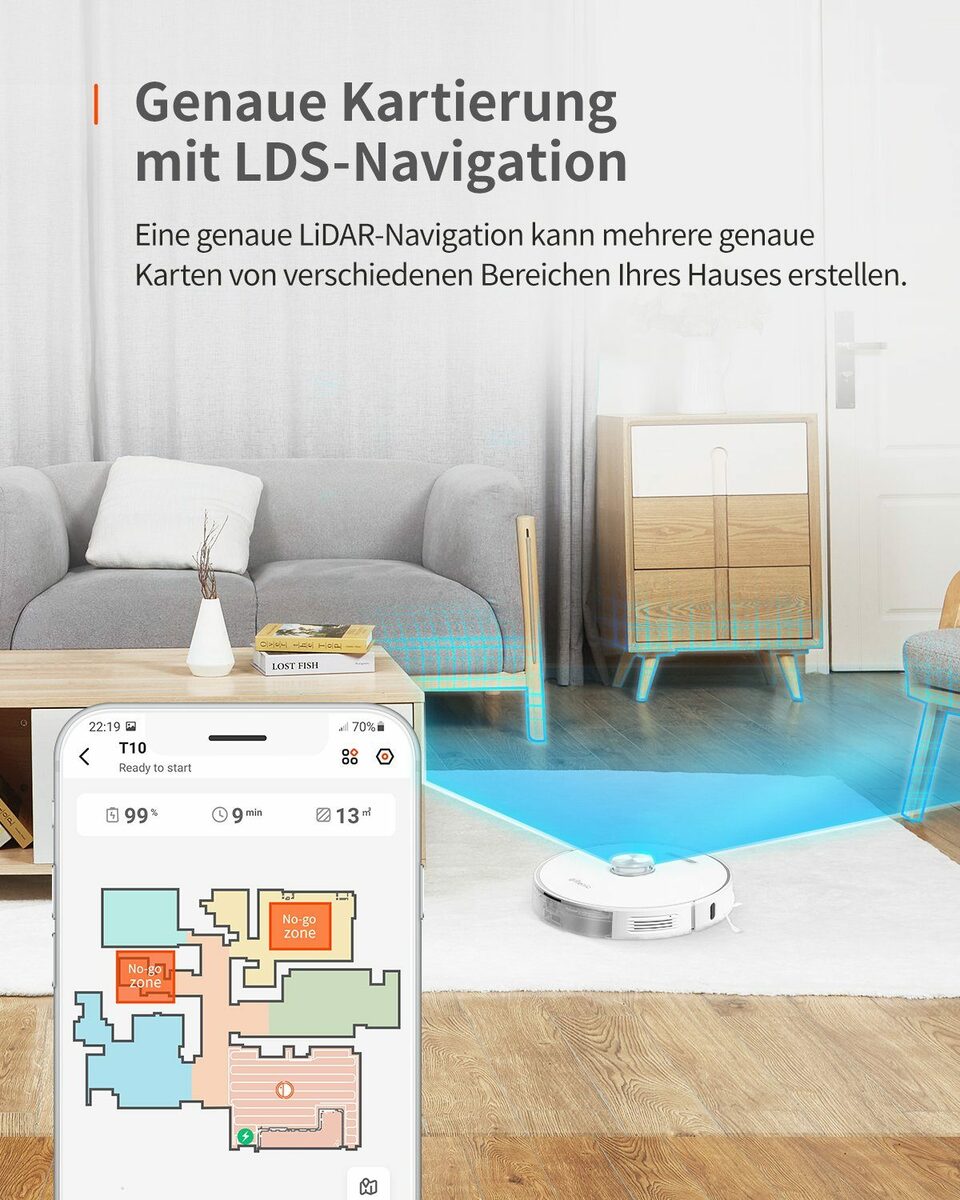Bild 3 von Ultenic Nass-Trocken-Saugroboter T10, 50,00 W, beutellos, Präzise LiDAR Navigation/Planmäßige Reinigung