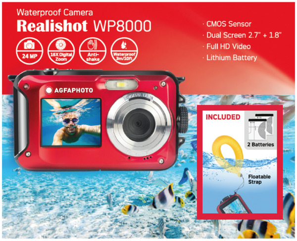 Bild 1 von Kompaktkamera WP8000 rot Kit mit Schwimmgriff und zweitem Akku
