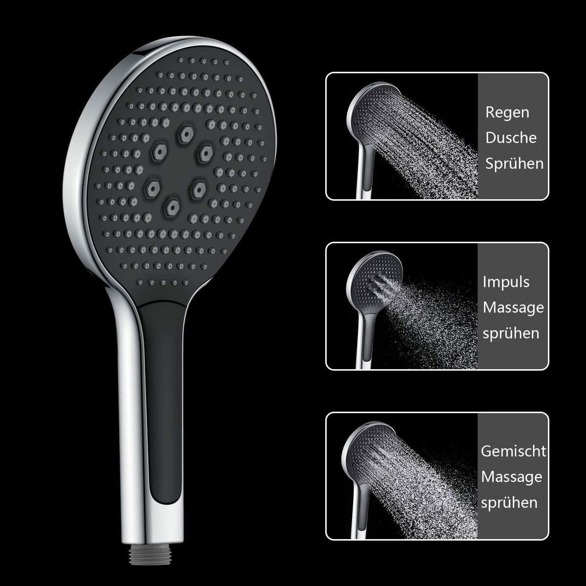 Bild 2 von Sumerain Handbrause Duschkopf mit Schlauch, Handbrause mit Schlauch 1.5M, , (duschkopf wassersparend, duschschlauch mit duschkopf), 3 jet types duschkopf druckerhöhend