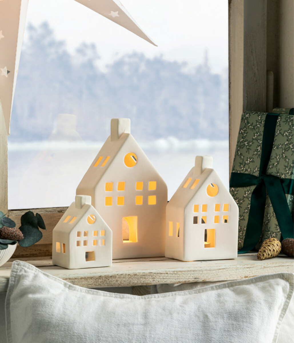 Bild 3 von Dehner Porzellan-Teelichthaus-Set 1, weiß, 3-teilig