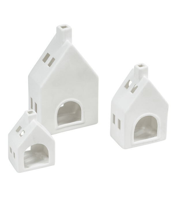 Bild 2 von Dehner Porzellan-Teelichthaus-Set 1, weiß, 3-teilig