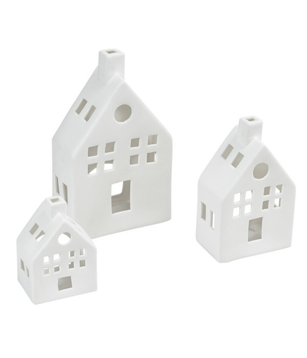 Bild 1 von Dehner Porzellan-Teelichthaus-Set 1, weiß, 3-teilig
