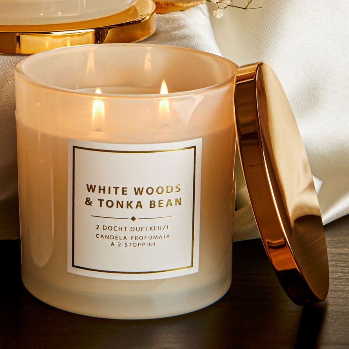 Bild 1 von 2-Docht-Duftkerze im Glas, White Woods & Tonka Bean, ca. 10x10cm