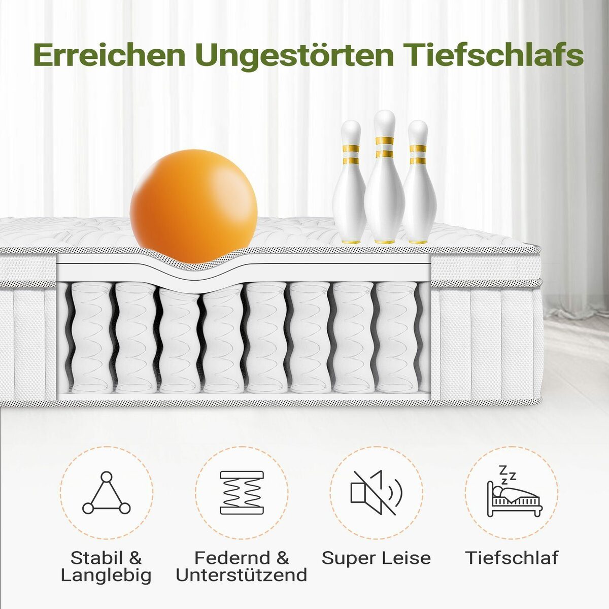 Bild 2 von Federkernmatratze Matratze 90/120/140/160/180x200cm, 25cm Federkernmatratze, Härtegrad 3, BedStory, 25 cm hoch, Taschenfederkernmatratze,Orthopädischem Tonnentaschenfederkernmatratze