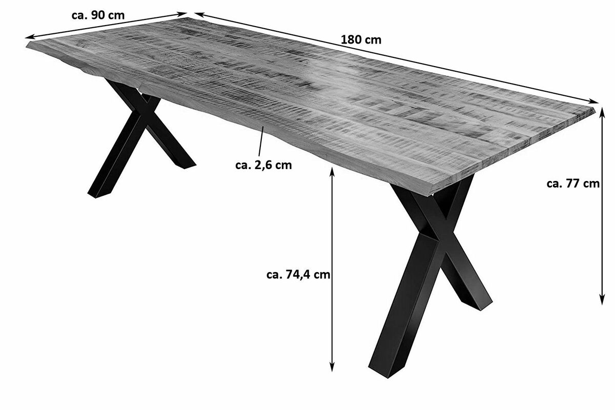 Bild 2 von SAM® Essgruppe Sophie, 7tlg., mit echter Baumkante, X-Gestell aus Metall und 6 Stühlen