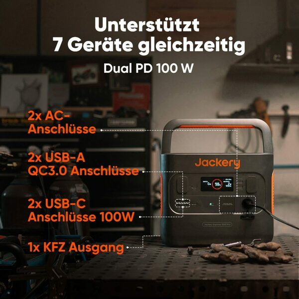Bild 3 von Jackery Stromgenerator Explorer 1500 Pro, 1512Wh tragbare Powerstation, 3,60 in kW, (1-tlg), Solar- und AC-Schnellladung in 2 Std.