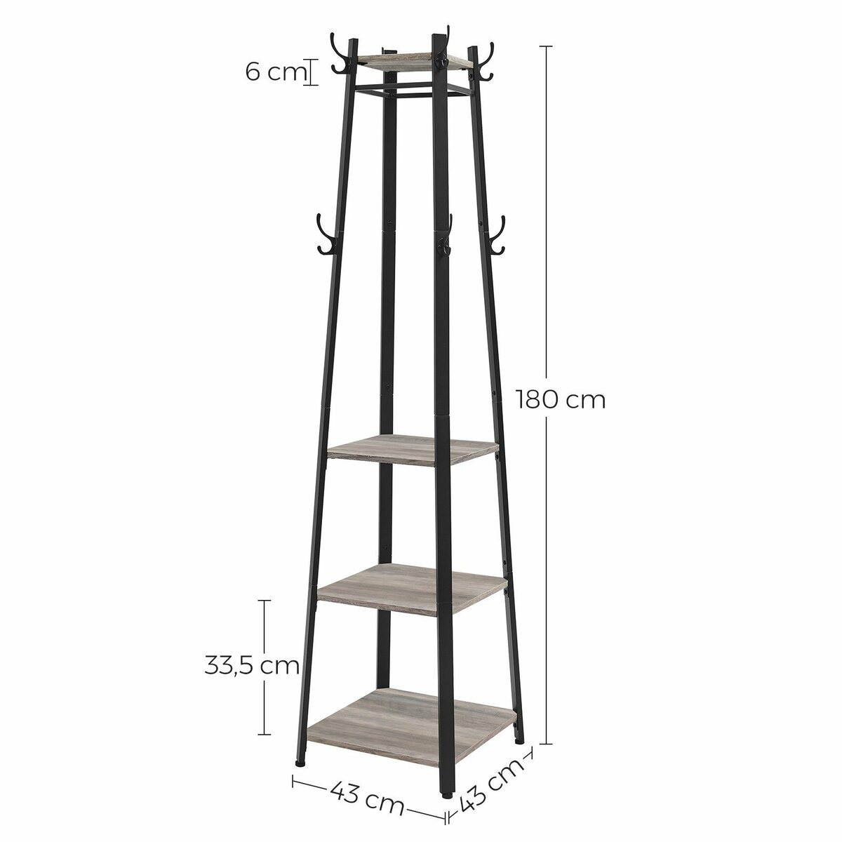 Bild 2 von VASAGLE Garderobenständer Kleiderständer, 8 Haken, 43x43x180 cm