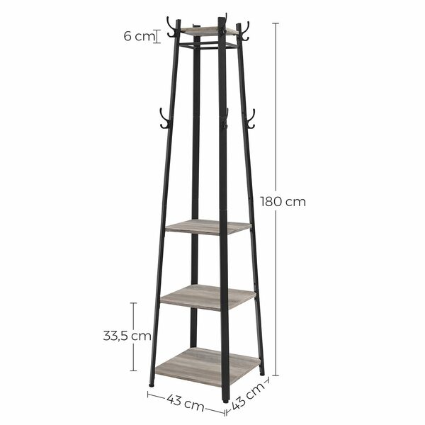 Bild 2 von VASAGLE Garderobenständer Kleiderständer, 8 Haken, 43x43x180 cm