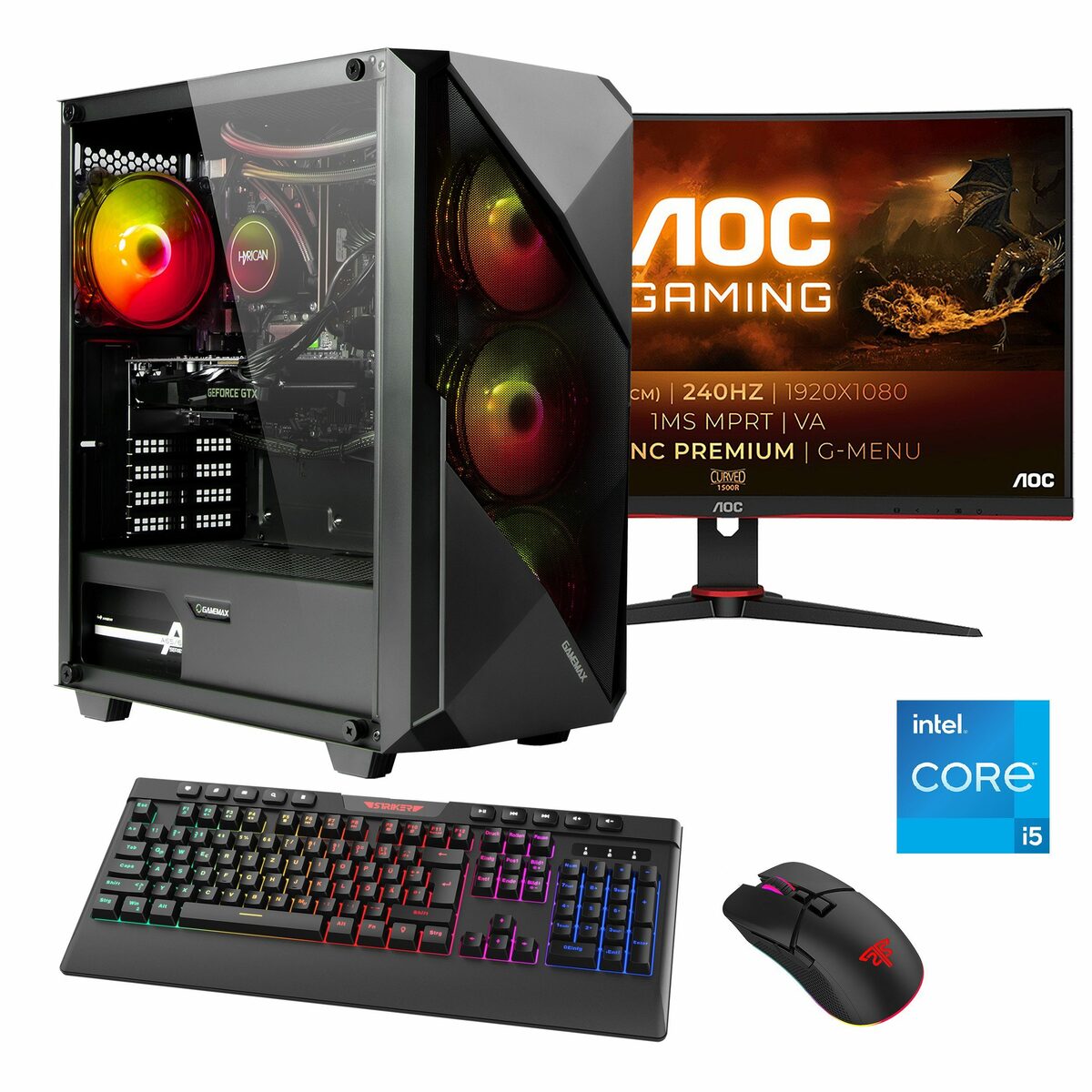 Bild 1 von Hyrican Striker SET02409 Gaming-PC-Komplettsystem (27", Intel® Core i5 13400F, RTX 4060, 16 GB RAM, 1000 GB SSD, DDR5, Windows 11, inklusive 27" Curved Monitor AOC C27G2ZE/BK)