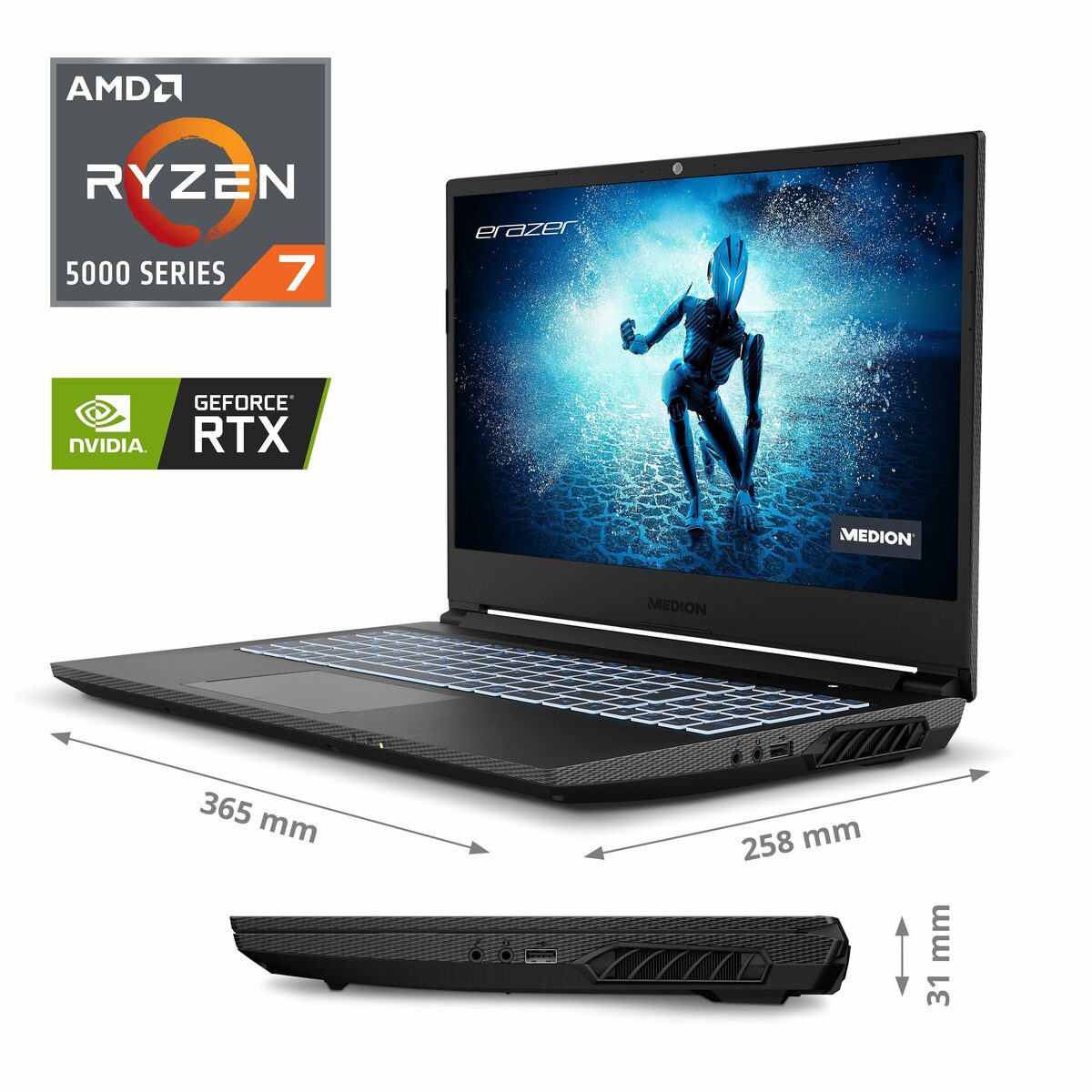 Bild 2 von Medion® ERAZER® Deputy P25 Gaming-Notebook (43.9 cm/17.3 Zoll, FDH IPS Display 144 Hz AMD Ryzen™ 7 5800H, NVIDIA® GeForce RTX™ 3060, 2000 GB SSD, Windows 11 Home)