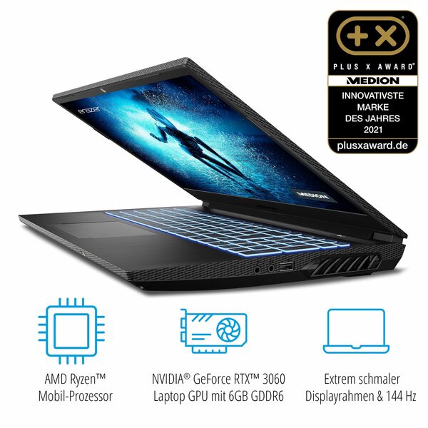 Bild 3 von Medion® ERAZER® Deputy P25 Gaming-Notebook (43.9 cm/17.3 Zoll, FDH IPS Display 144 Hz AMD Ryzen™ 7 5800H, NVIDIA® GeForce RTX™ 3060, 2000 GB SSD, Windows 11 Home)