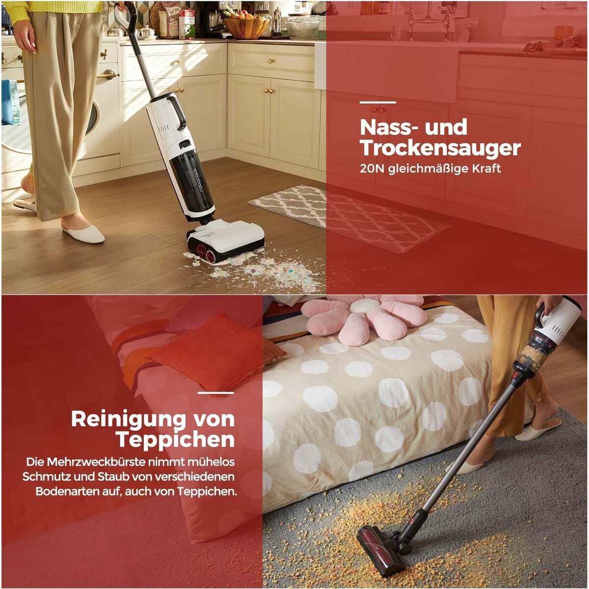 Bild 3 von Roborock Nass-Trocken-Sauger Dyad Pro Combo, 260,00 W, 5-in-1 Nass Trockensauger Kabelloser 17000Pa Wischsauger kabellos mit Akku Staubsauger für Teppichreinigung, elektrische Minibürste und 2