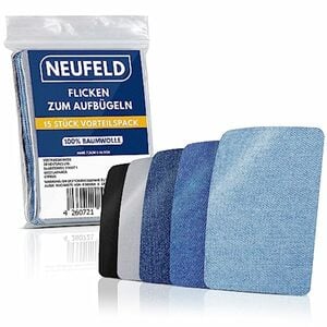 NEUFELD® Flicken zum Aufbügeln [15 Stück] - Bügelflicken 5 Farben - Jeans Flicken zum Aufbügeln Innen und Außen - Aufbügel Flicken hochwertig