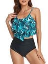 Bild 1 von FLYILY Tankini High Waist Damen Zweiteiliger Bikini Set Badeanzug Rüschen Bedruckt Bademode mit Hoher Taille Bikinihose Tankini Oberteil Strandkleidung